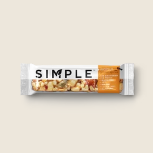 A photo of a SIMPLE Bar, a healthy snack option with almonds, peanuts, and honey.
